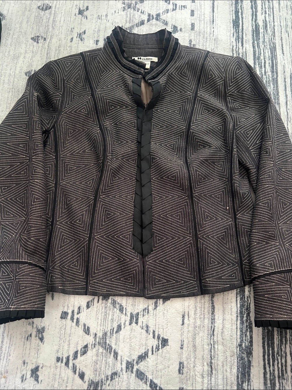 Black Geometric Braided-Trim Jacket